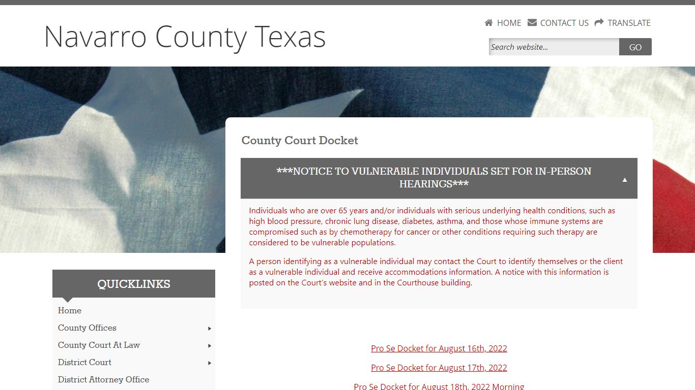 County Court Dockets - Navarro County, Texas