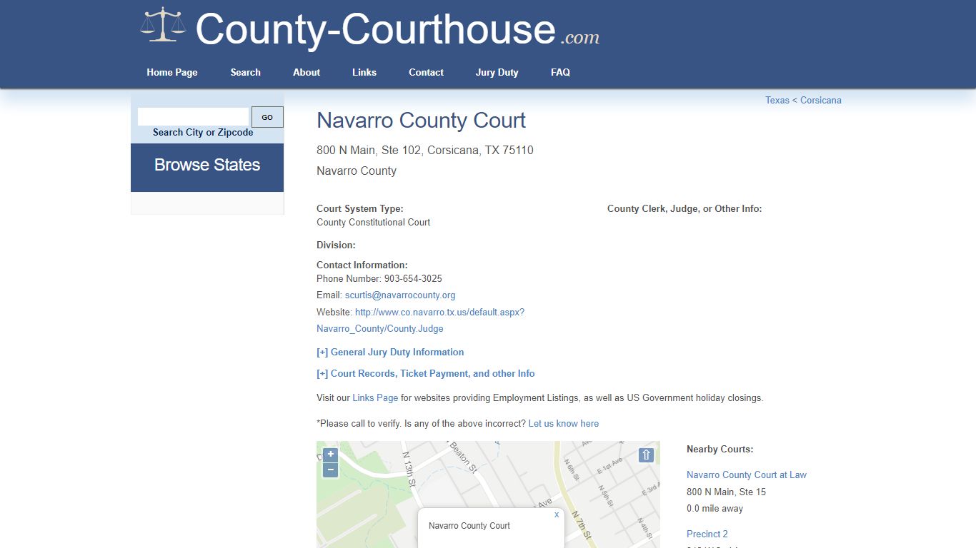 Navarro County Court in Corsicana, TX - Court Information